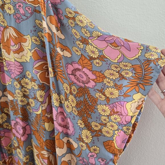 Rusttydustty Kimono Women’s Multicolor Floral 70s Boho Open Front Size Small - Picture 5 of 8
